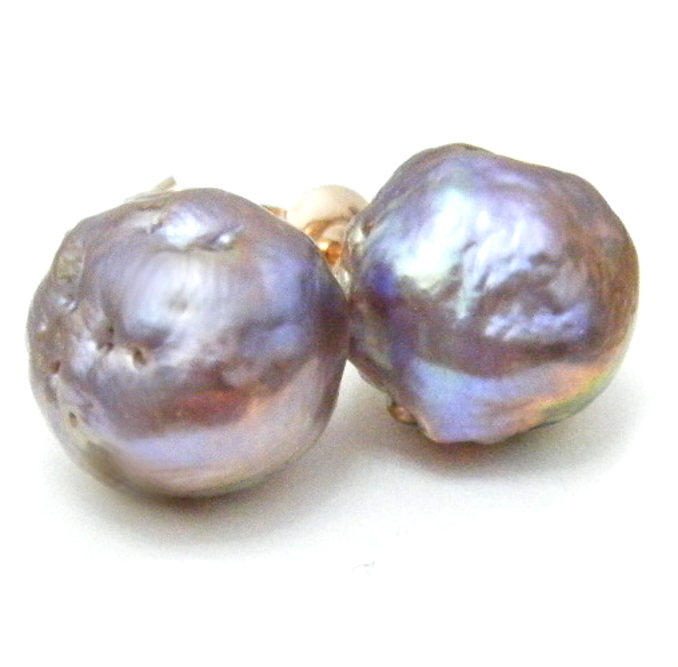 Lavender Rosebud Pearl Stud Earrings